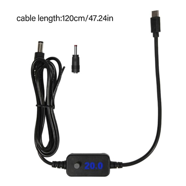 USB C til 5.5x2.5mm 5V 9V 12V 15V 20V Justerbart Kabel Strømadapterkabel