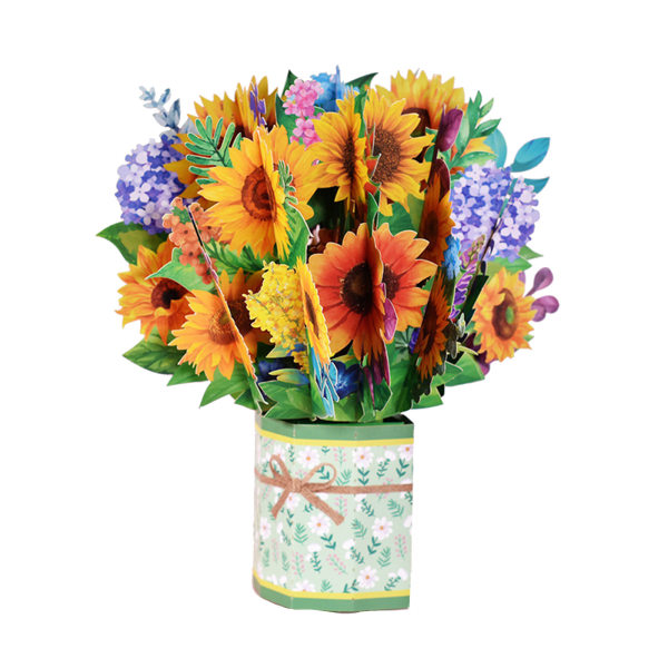 3D för Pop Up Mors Dagskort Blommor Blombukett Gratulationskort för mamma Wif null - Sunflower rose double