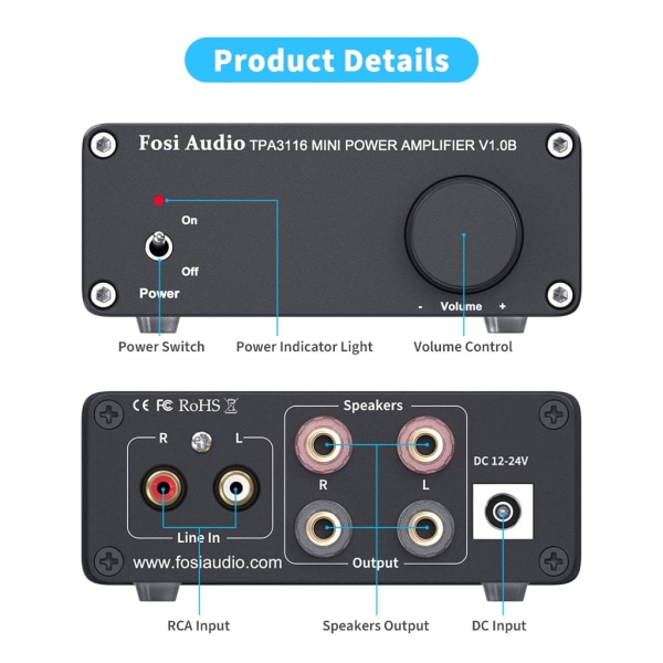 V1.0G 2.0-kanals stereo HIFI digital förstärkare 50Wx 2 passiva högtalare Förstärkarkort Power för DIY-hemhögtalare Black