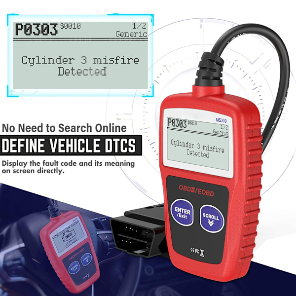 MS309 OBD2 OBDII Scanner Portabel Bilkodläsare Diagnostikverktyg Testare
