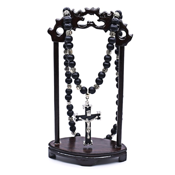 Rosenkrans halsband Jesus Kristus för kors hänge halsband Bead Long Chain Smycken White