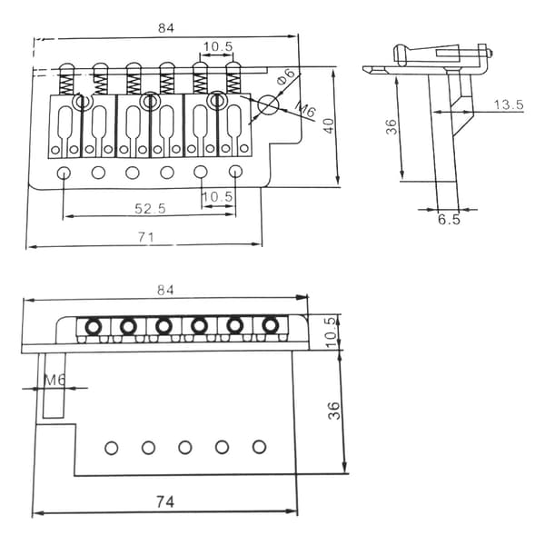 6-strängad gitarrbro sadel bakstycke för elgitarr Standard Tremolo Bridge- set Musikinstrumenttillbehör Silver