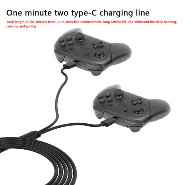 för 3m 2 i 1 Type-C USB snabbladdningskabelsladd för Controller Switch-telefon