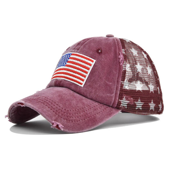 Broderad Amerika-flagga Mönster Keps Utomhus Sport Fritid Basebollkeps Dam Herr Andningsbar Justerbar Cykelkeps