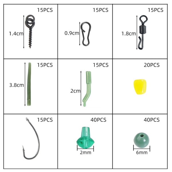 275 st/kartong Multifunktionell karpfisketillbehörsats med fiskeredskap Box Jigkrokar Fiskesvirvlar Snäppverktyg A