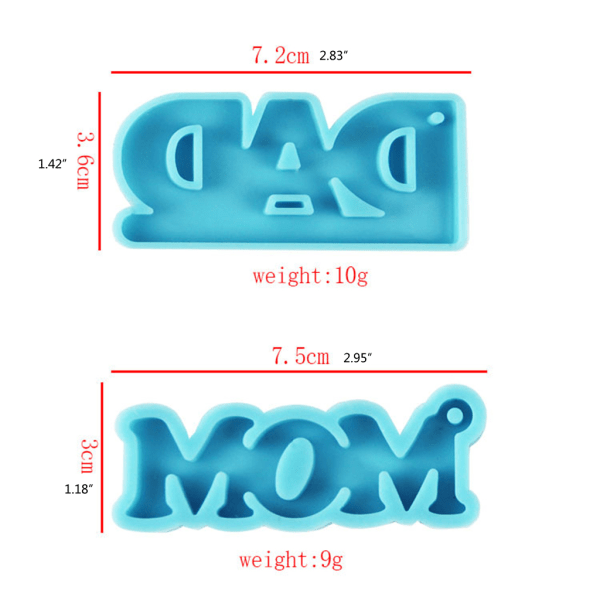 2 st PAPPA och MAMMA Nyckelring Form Mould Silikonform DIY