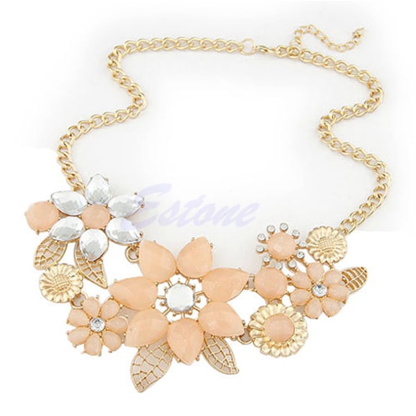 Ny Dame Mote Fargerik Resin Stor Blomst Gullkjede Choker Bib Halskjede
