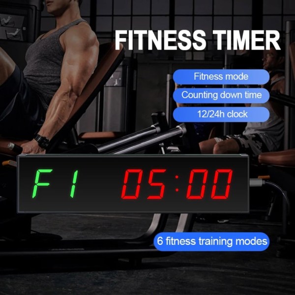 LED Digital Timer 1,5 tums skärm Fitness Training Timer Nedräkning Klocka Stoppur med fjärrkontroll för gym Fitness Training EU