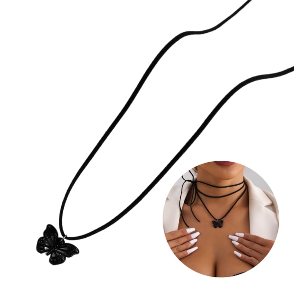 Snyggt svart fjärilshängande halsband med justerbar längd nyckelbenskedja Fashionabla och charmiga smycken för kvinnor