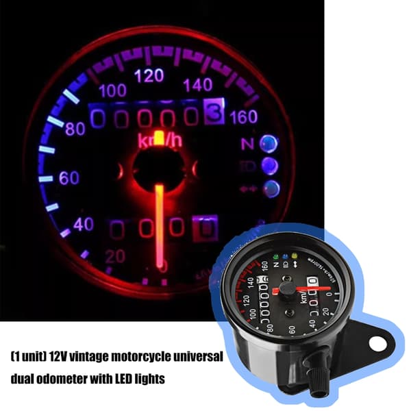 Motorsykkelmåler Odometer 12V Speedometer Frontlykt Blinklysindikator LED