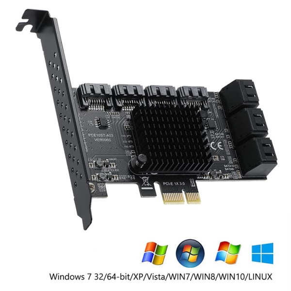 Mining Riser 10 portar PCIE SATA Card PCI för Express SATA 3.0 Controller PCIE till SATA3 expansionskort PCI E X4 X1 6Gbps X1