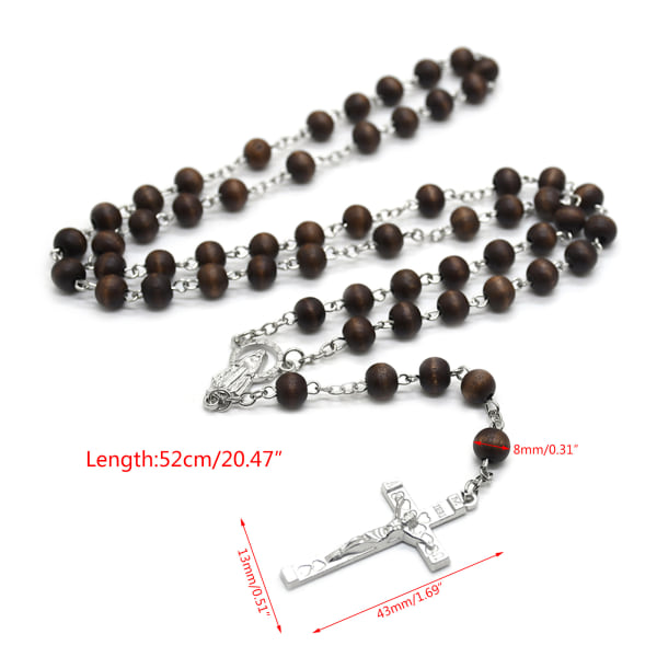 Långt trä för kors halsband hänge för män Kvinnor Unisex Religion Rosenkrans Pärlor Halsband Smycken Handvävd prydnad