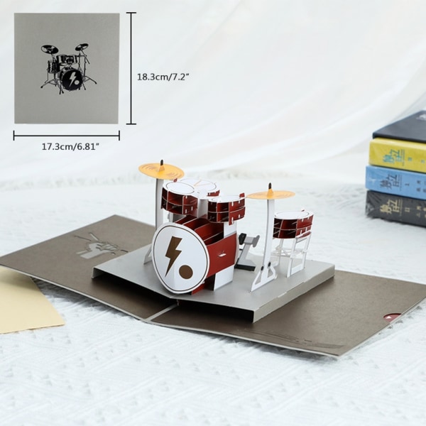 3D Instrument Trumma Gratulationskort med Kuvert Kit Festival Holiday Paper Cards för födelsedag Bröllop Nytt År Välsignelse