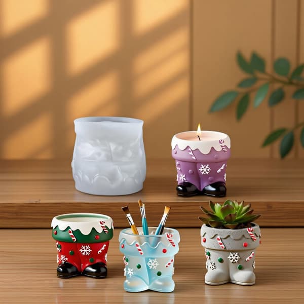 Julesokk Silikonform for sementpotter Lysestaker