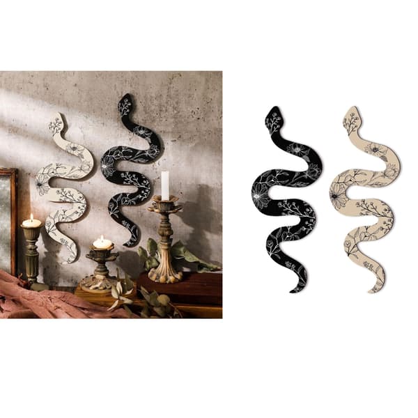 Set med 2 Trä Snake Väggdekoration Witchy Art Hängande skylt för lägenhet Kök Sovrum Hem Jordnära Rum Present