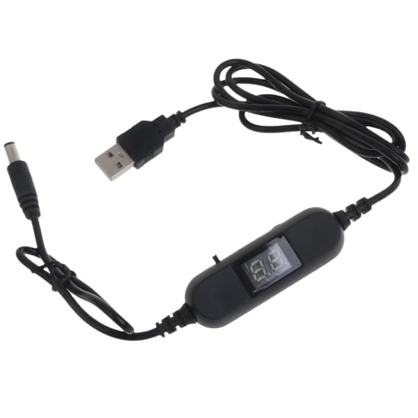 USB5V til 1.5V-12V 2.5mm/3.5mm/4.0mm/5.5mm Justerbart spændingskabel m/LED-display