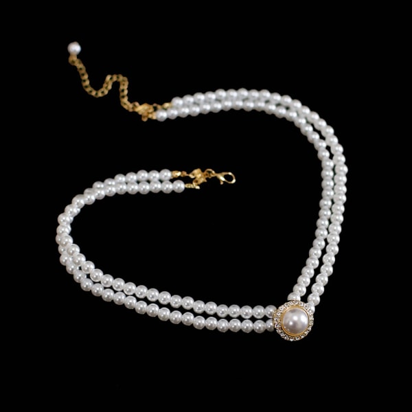 Summer Simple Pearl Necklace Double Simple Retro Temperament Small for Fresh Diamond Crystal Kort nyckelbenshalsband