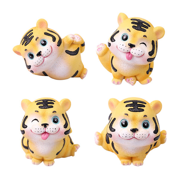 4 stk. Søde Tigre Resin Statue Håndværk Mini Dyr til Dukke Figurer Skulptur D