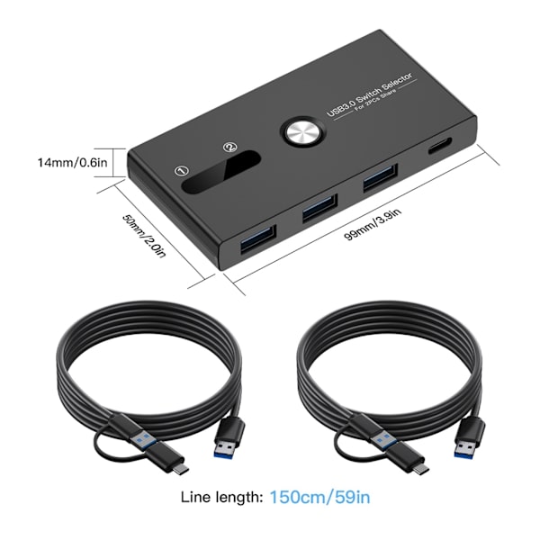 Type C og USB 3.0 Switcher til Dobbelt Computer Enhed Deling USB A Type C