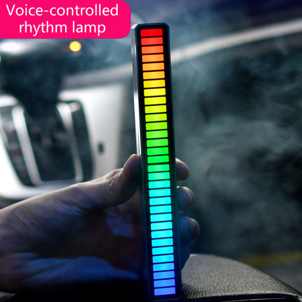 RGB-musikdisplayljus Färgglad lampa skapar bra atmosfär, atmosfärljus för liten prydnad på bilens dekoration Silver with app USB