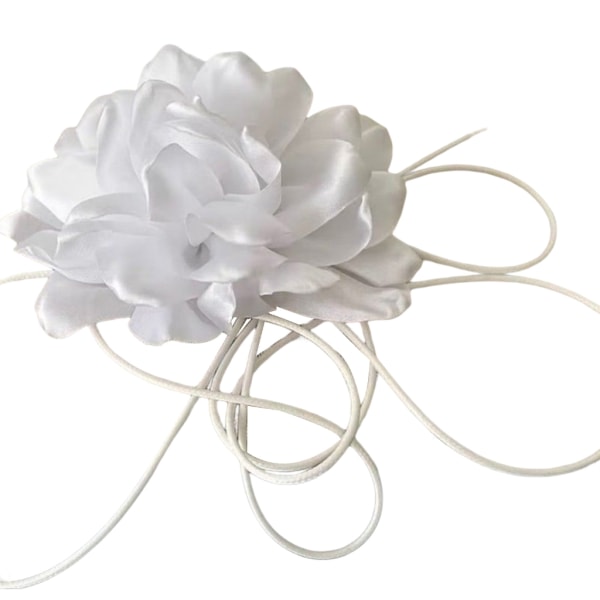 Dam Blomkrage Choker Tyg Blomma Halsband Konstgjorda Flower Chokers Tyg Material Tyg Tillbehör för kvinnor White
