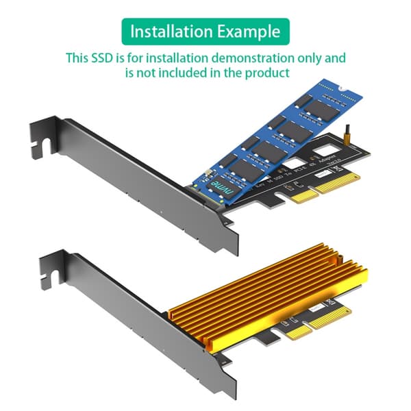 PCIe 4X Adapterkort for M.2 NVME Solid State-disker med integrert kjøleribbe