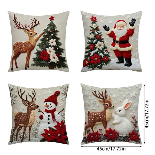 Vinterfest Dekoration Linne Kuddfodral Älg Kanin Tomte Juldesign 4
