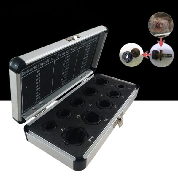 10-delad multifunktionell set Mutterutdragare Set med förvaringslåda 9-19 mm