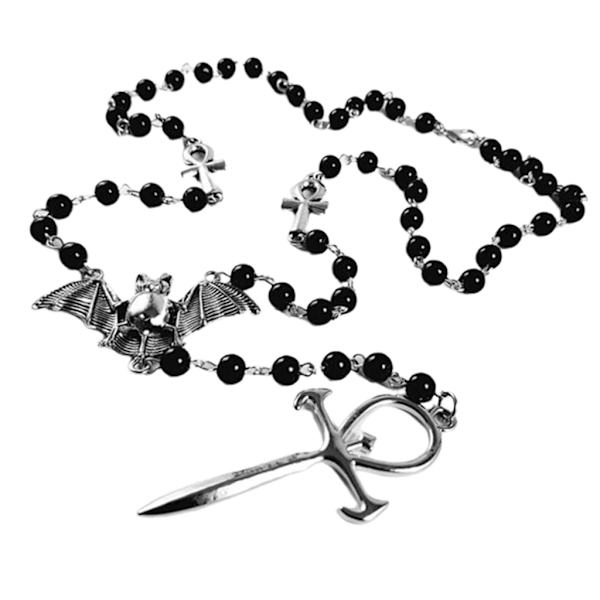 Punkstil Vampyr Ankh Rosenkrans Halsband för Kvinnor Svarta Pärlhalsband Damkedja Chokers Halloween Vardagsbruk