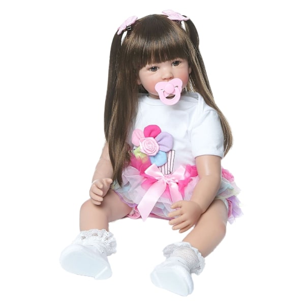 60 cm Vacker Reborn Babydocka Flicka Småbarn Realistisk Silikon Långt Hår Leksak