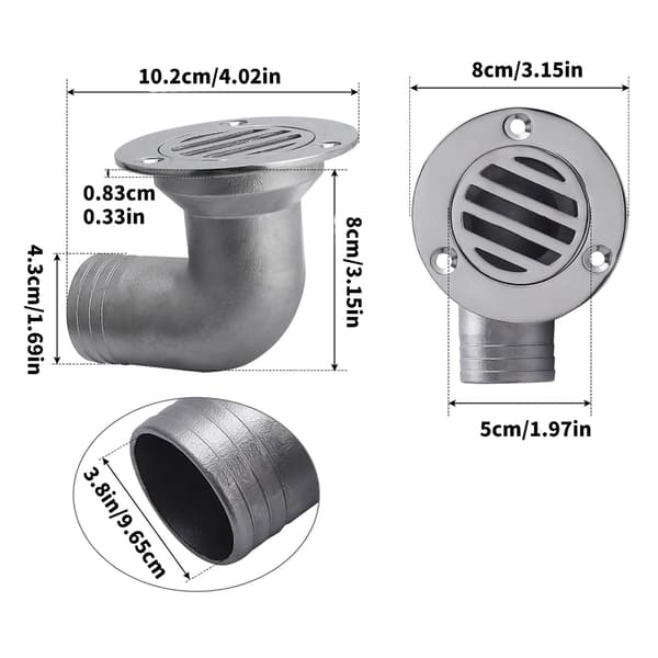 Båd Drænrør 38mm Anti-korrosion Rustfrit Stål Marine Vandstrømsdesign