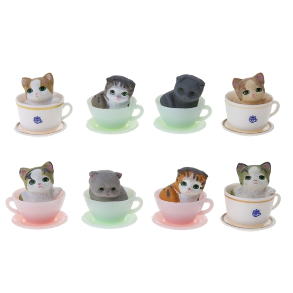 8 stk. Tekop Hunde Kat Figurer Miniaturer Dyrepynt Mikrolandskab Statue Legetøj Skrivebord Bil Hjem Dekorationer