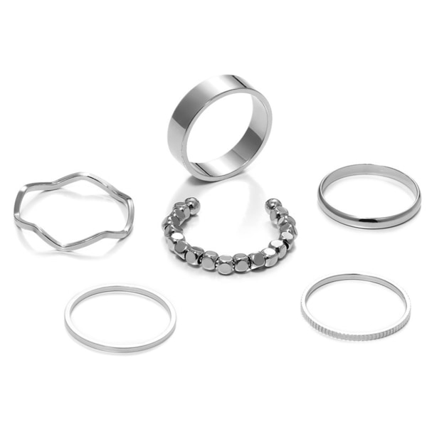 6 stk. Vintage Hule Stabelbare Ringe Sæt til Kvinder Boheme Guld/Sølvbelagt Komfortabel Pasform Led Fingerringe Gave