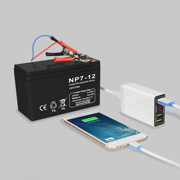 Omvandlare batteriklämma 12V-36V QC3.0 USB -laddare Power 3 portar Shuntar automatiskt laddning med voltmeter