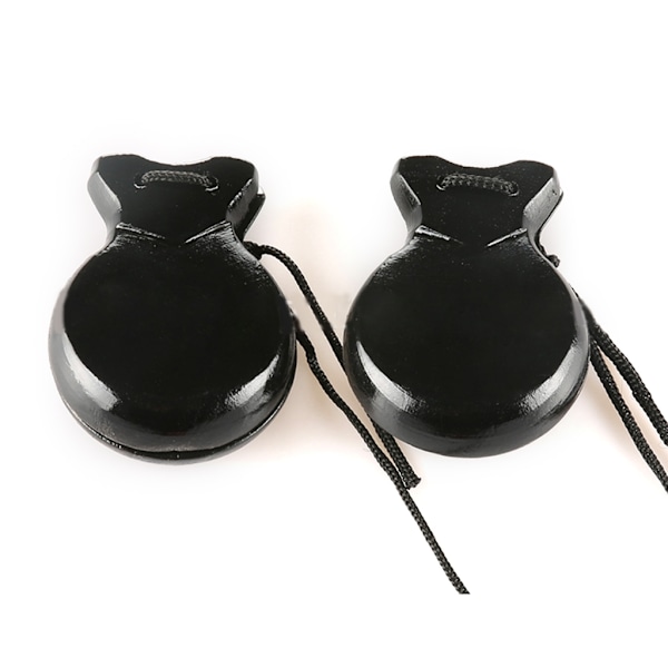 2 st Flamenco Dans Castanets med Snöre Handklapp Orff Musikinstrument Black