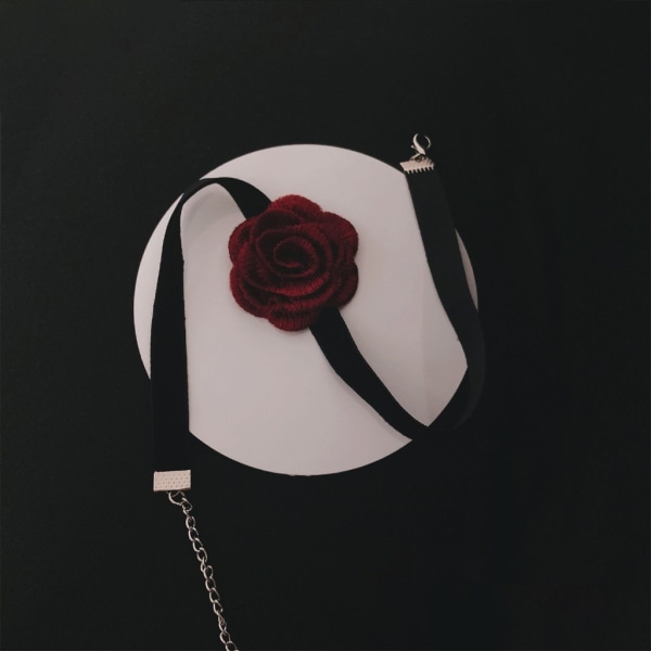 Röd Blomma Choker Halsband Statement Smycken Minimalistisk Rose Flower Halsband Kvinnor Tjej Present Alla hjärtans dag-Dekor Long burgundy strap