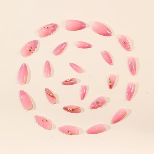Bærbart Manicuresæt med 3D Blomsterdesign, Blød Rosa Finish, Guldkant