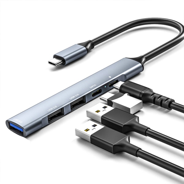 USB Hub 3.0, 5 i 1 typ C dockningsstation med 65W PD-laddning och aluminiumlegeringskropp för Windows, för Mac, Linux
