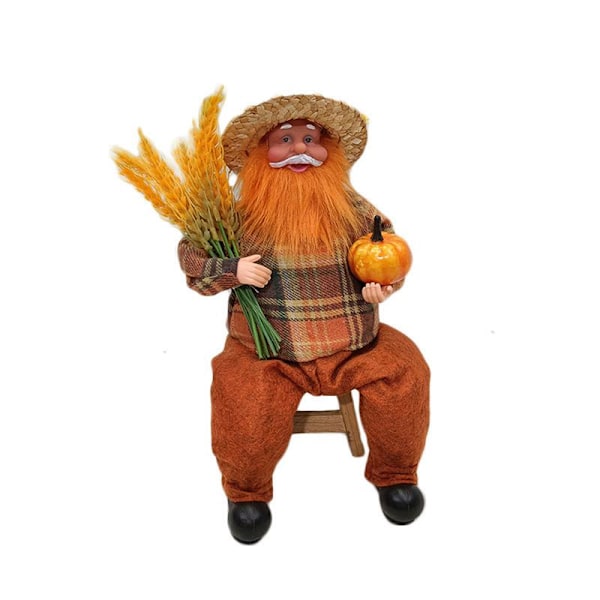 Höst Thanksgiving Skörde Halmhatt Bonde Figurin för Docka med Vete Pumpa