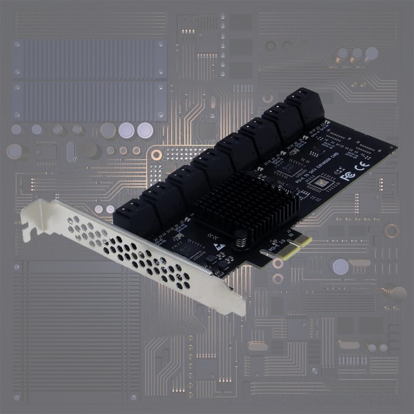 PCIE SATA III 16-portars kontrollerkortplatser PCIe 2.0 1X till SATA3.0-adapter 6 Gbps expansionskort för Chia Mining JMB575