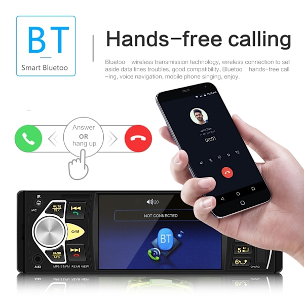 4.1 tuuman auton multimedia 1Din handsfree-puhelutuki USB TF-kortti U-levy AUX
