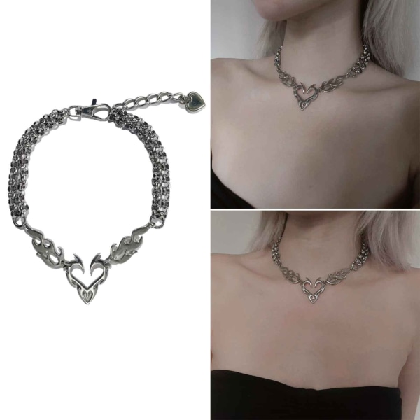 Koreanskt mode Punk Hollow Flame Heart Pendant Halsband för män Kvinnor Minimalistisk Rock Choker Halsband Cool Y2k smycken