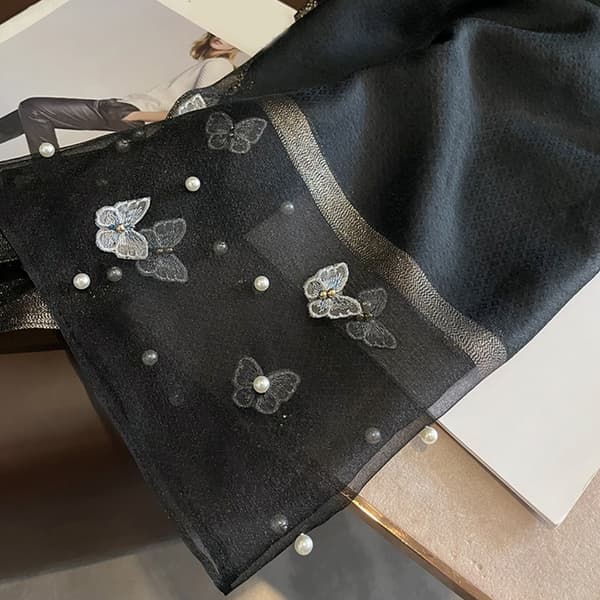 Sommerfugldesign Brodert Polyester Sjal Lett Stola 6