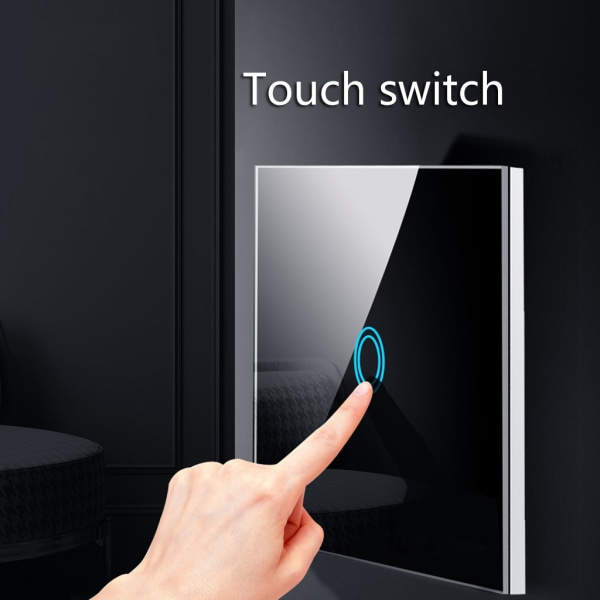 Ljusbrytare Panel av härdat glas för Touch Light Switch 1/2/3 Gang 1 Way med indikatorljusvägg för Touch Switch Whi Black 3