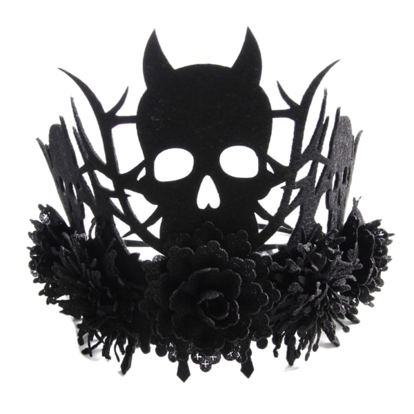 Gotisk Demon Skalle Hodeplagg Svart Blomsterkrone Hodebekledning Død Heks Tiara Halloween Hodebånd for Maskerader Fest