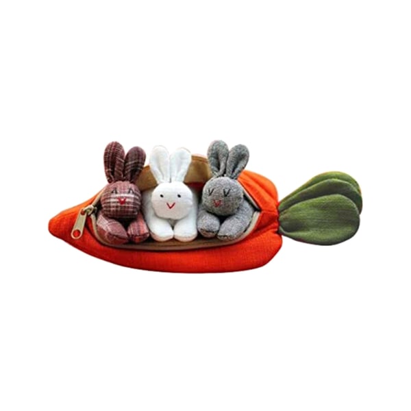 Påsk Mini Plysch Bunny Doll 3 kaniner i morotsväska Leksak Påskdekorationer Söta kaniner Väska för barn Presenter Hem