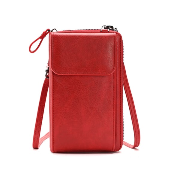 Mini Mobilväska Flicka Kvinnor Mode Crossbody Sling Bag PU Läder Kontantkorthållare Hasp Shoulder Plånboksväska Handväska Red