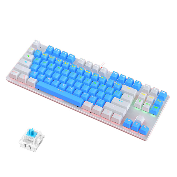 Original K400 Mekaniskt Gamingtangentbord USB Kabelansluten 87 Tangenter Med RGB-bakgrundsbelysning Blå/Svart Brytare För PC Dator Spelare