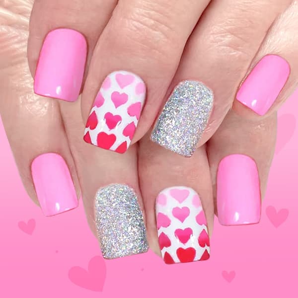 Romance Glitters Hjerte Press On Negle 24 Stk Valentinsgave til Kvinder Piger