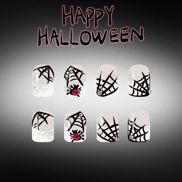 Halloween Web Mønster Press On Manicure Sæt til Temafest Stil